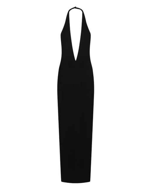 Monot Black Halterneck Crepe Maxi Dress