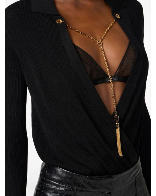 Elisabetta Franchi Black Chain-Embellished Bodysuit