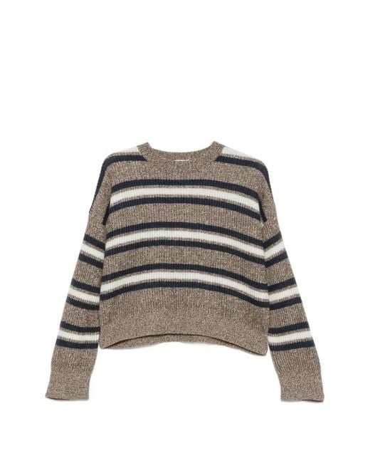 Brunello Cucinelli Brown Striped Crew-Neck Sweater