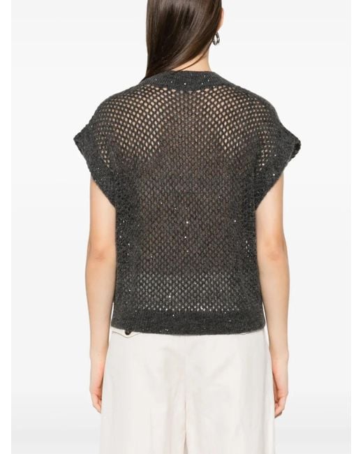Brunello Cucinelli Black V-Neck Top