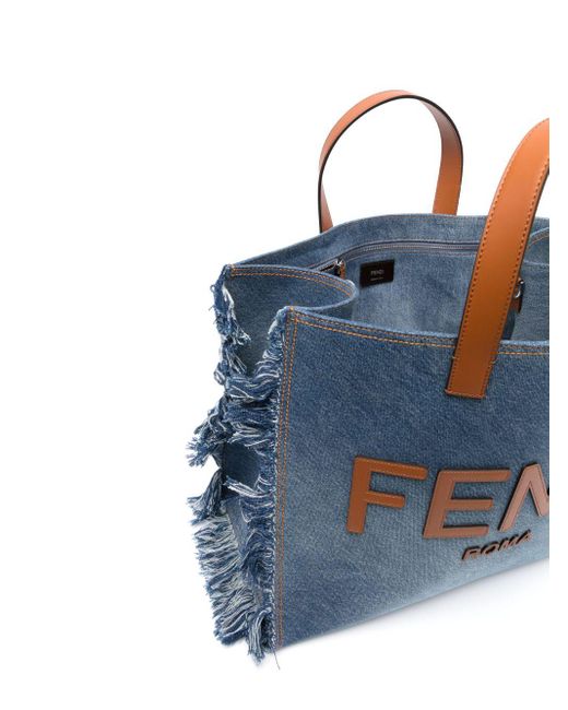 Fendi Blue Fringe-detailing Denim Tote Bag for men