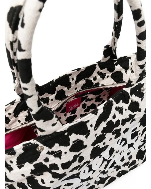 Secret Pon-pon Black City Cow-Print Mesh Tote Bag