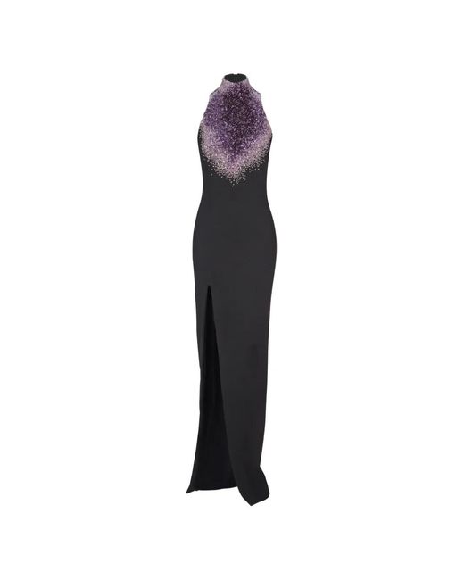 Balmain Blue Halterneck Embroidered Maxi Dress