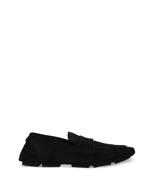 Dolce & Gabbana Black Logo-Plaque Suede Loafers for men