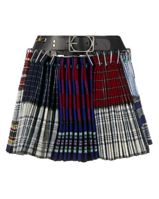 Chopova Lowena Blue Belted Safety Pins Pleated Skirt