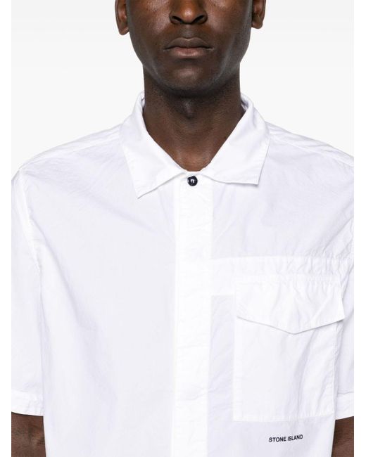 Stone Island White Logo-print Cotton Shirt for men