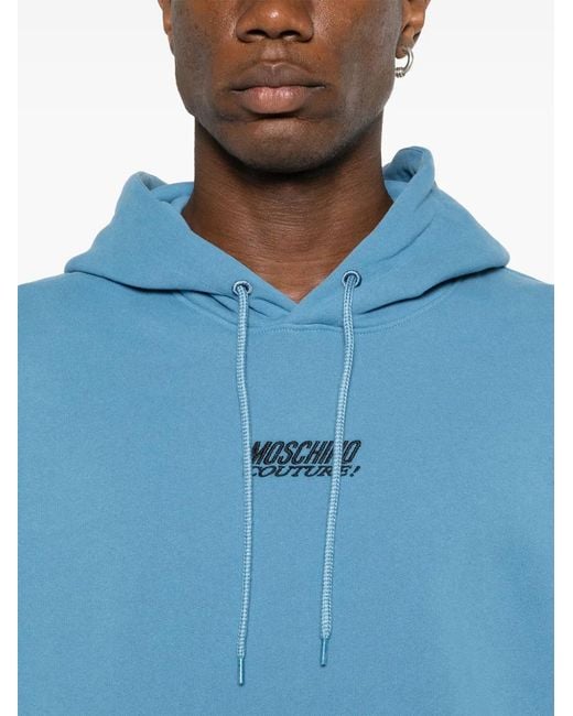 Moschino Blue Logo-Embroidered Cotton Hoodie for men
