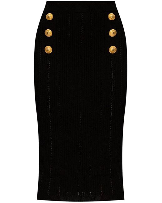 Balmain Black Knitted Midi Skirt