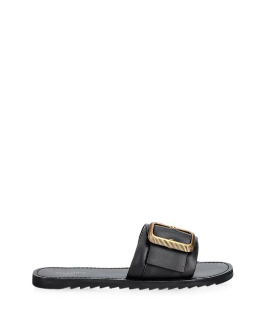 AllSaints Black Ella Buckle-Detail Leather Slides
