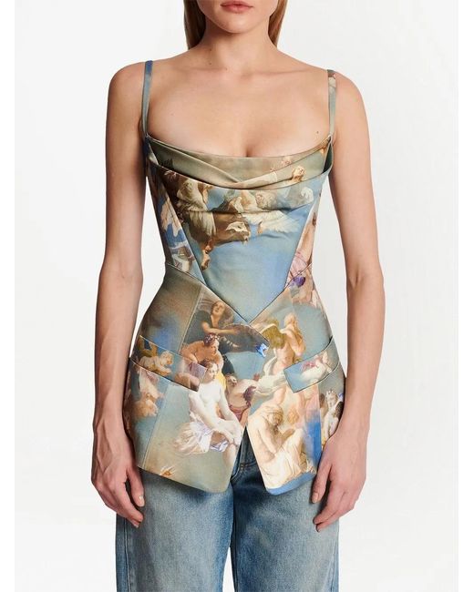 Balmain プリント コルセットトップ Blue