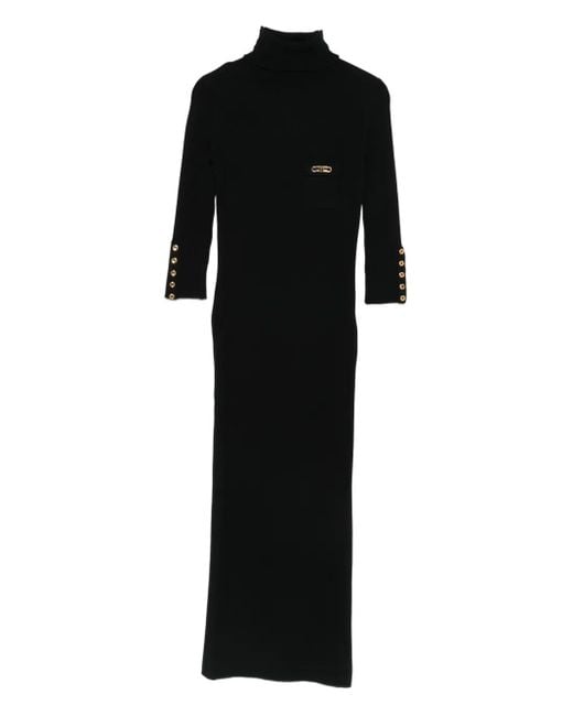 Elisabetta Franchi Black Form-Fitting Midi Dress With Turtleneck