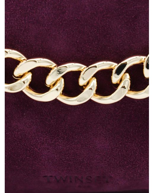 Twinset Suède Schoudertas Verfraaid Met Ketting in het Purple