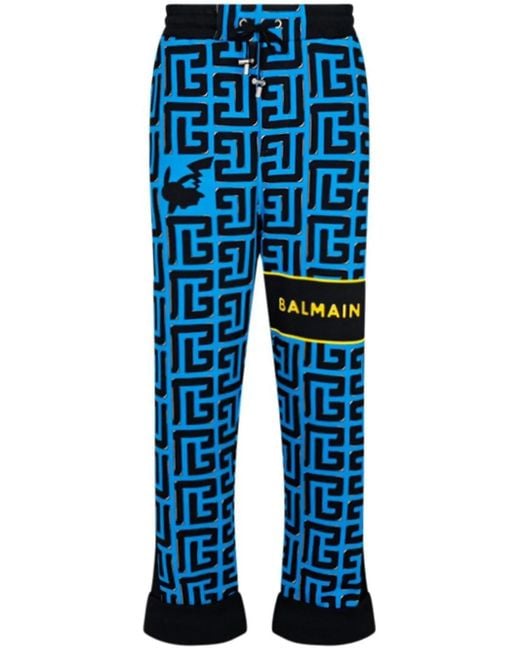 Balmain Blue X Pokemon Monogram-Print Cotton Track Pants for men