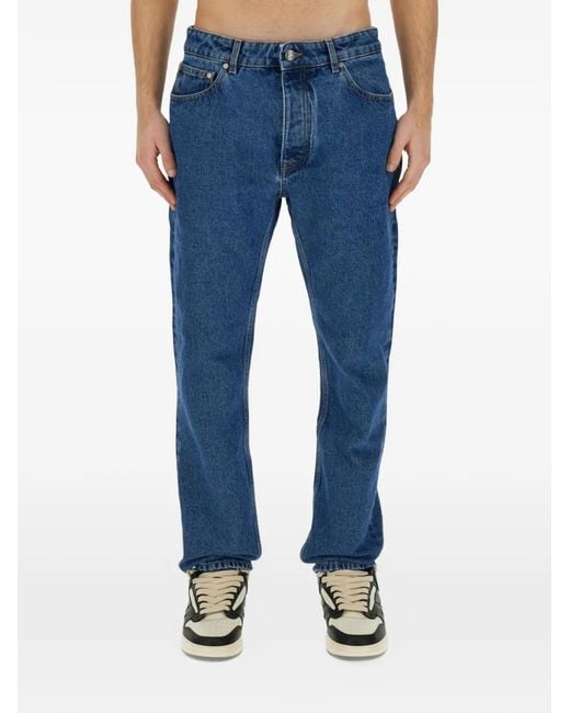Palm Angels Blue Monogram-Embroidered Straight-Leg Jeans for men