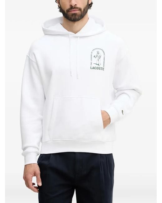 Lacoste White Graphic-Print Drawstring Hoodie for men