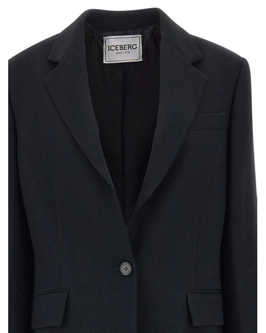 Iceberg Black Notched-Lapels Single-Button Blazer