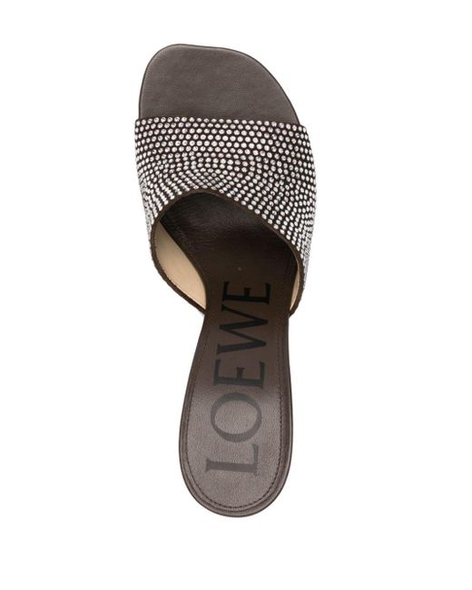 Loewe Brown Petal 90mm Rhinestone-embellished Leather Sandals