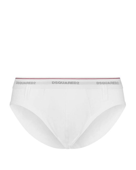 DSquared² White Logo-waistband Briefs for men