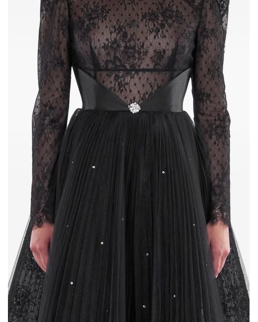 ARAFTU Black Robe Plissée À Empiècement En Dentelle