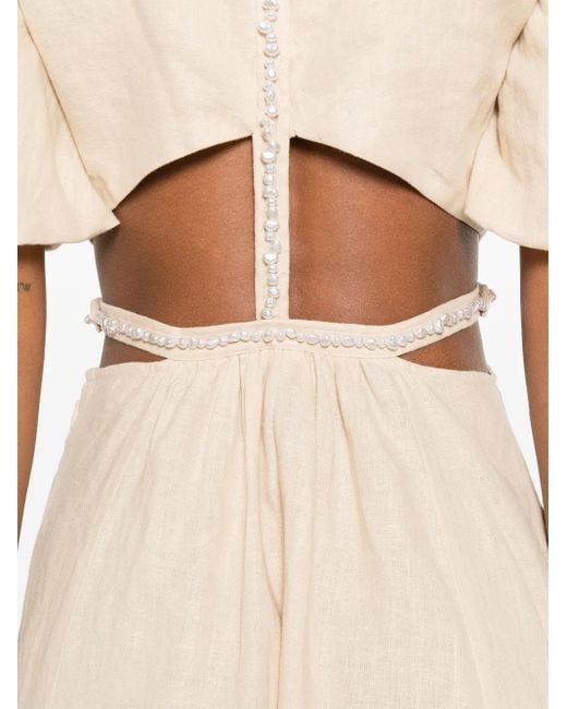 Maje Natural Faux-Pearl-Embellished Midi Dress