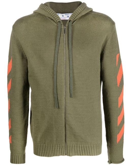 Off-White c/o Virgil Abloh Green Knitted Chevron-Detail Hoodie for men