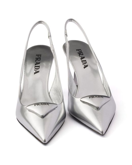 Prada 75Mm Metallic Leather Pumps in White Lyst UK