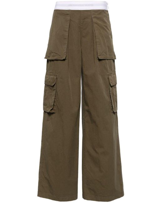 Alexander Wang Green Logo-waistband Straight-leg Cargo Trousers