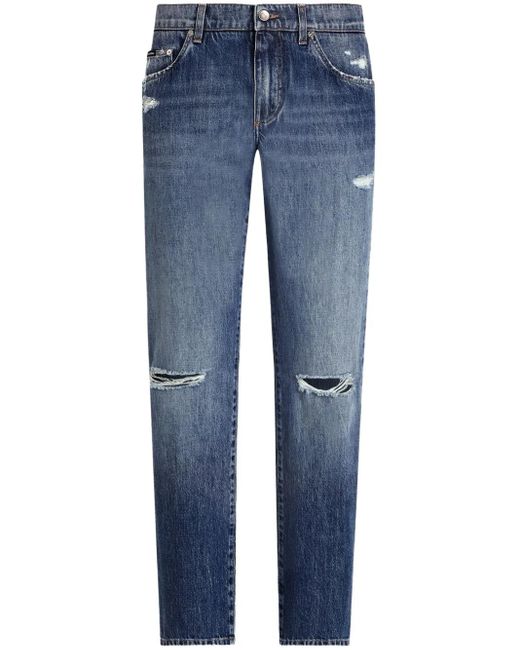 メンズ Dolce & Gabbana ダメージ ストレートジーンズ Blue