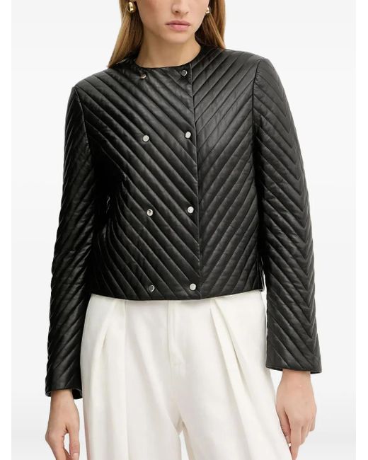Boss Black Quilted-Chevron Cropped Jacket