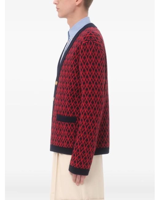 Valentino Garavani Red Toute La V-Pattern Cardigan for men