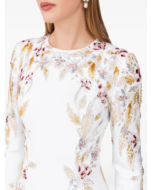 Dina Melwani White Floral-Embellished Dress