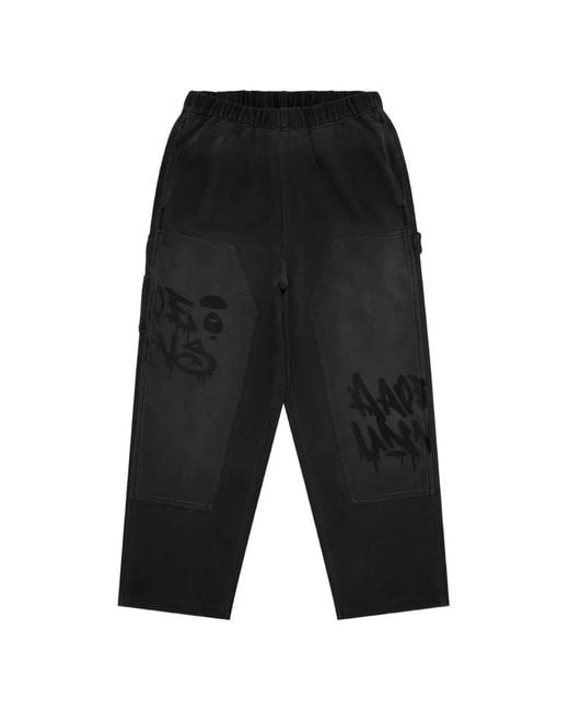 Aape By A Bathing Ape Black Moonface Logo-Print Panelled Trousers for men