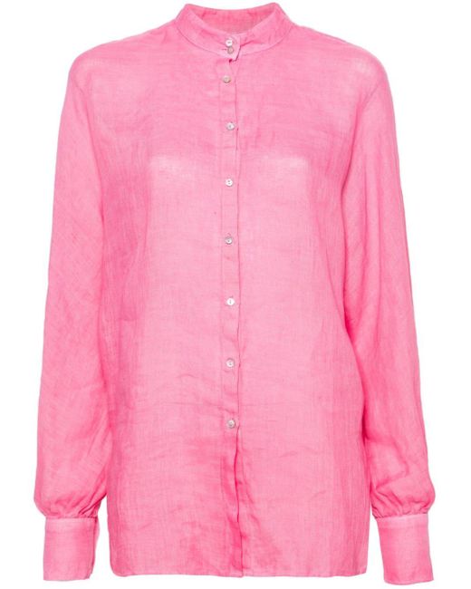 Chemise en lin à col officier 120% Lino en coloris Pink