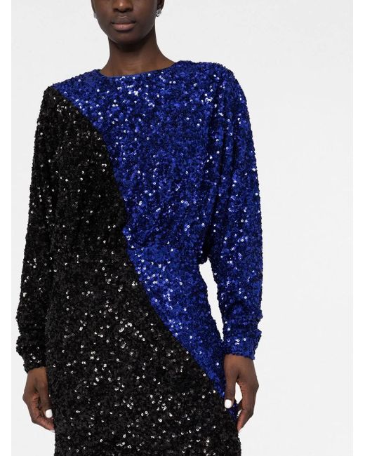 ROTATE BIRGER CHRISTENSEN Blue Sequin Two-tone Mini Dress