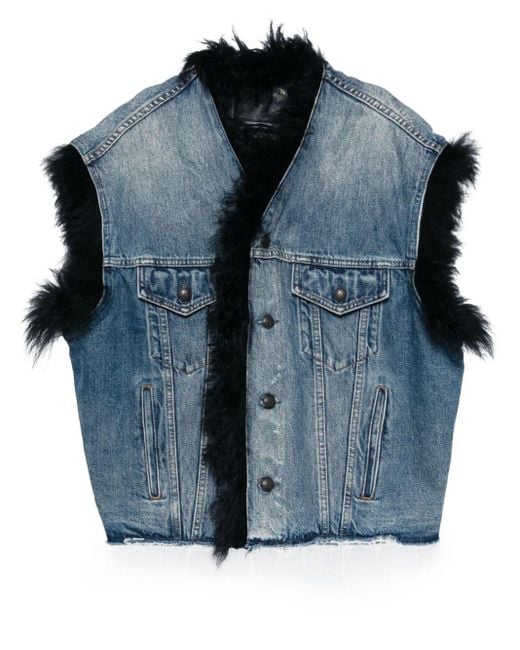 R13 Blue Fur Trimmed Trucker Vest