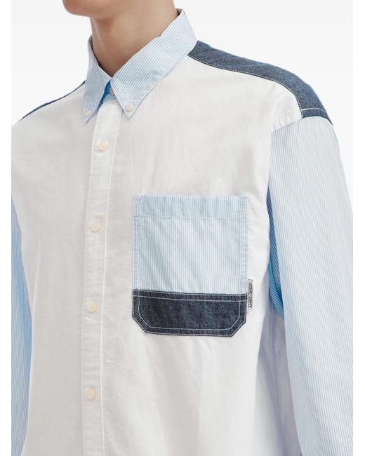 Izzue White Panelled Pinstriped Shirt for men
