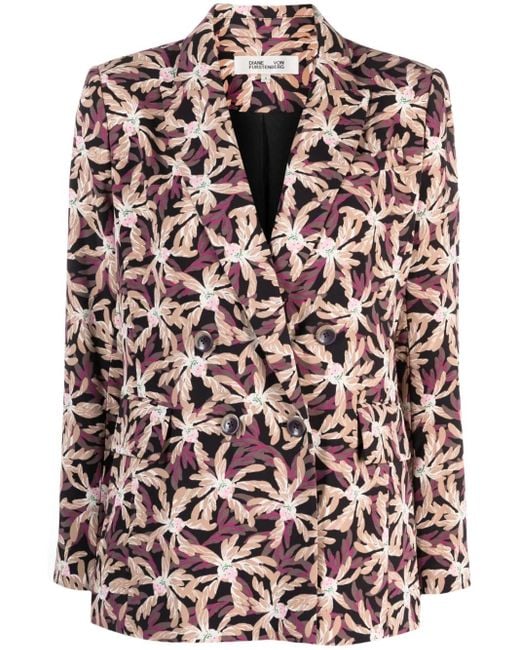 Diane von Furstenberg Natural Gloria Floral-Pattern Double-Breasted Blazer