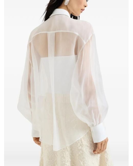Brunello Cucinelli White Monili-Detail Silk Shirt