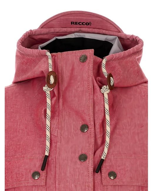 Moncler Red Hooded Press-Stud Jacket
