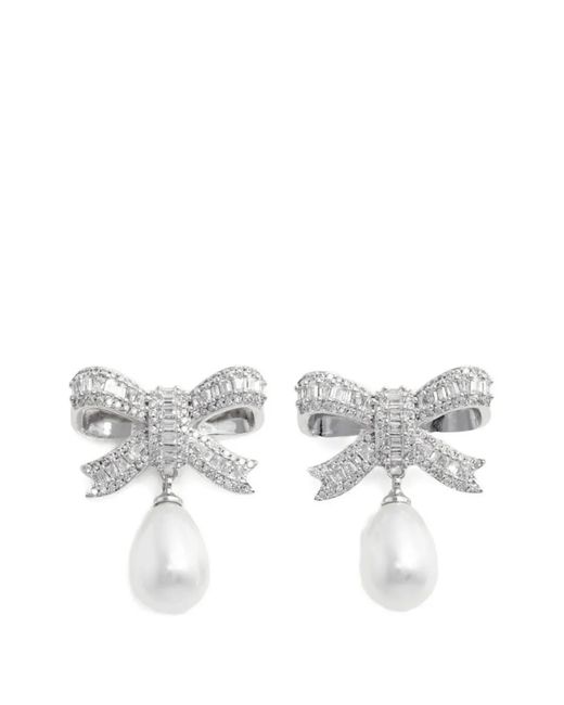 Self-Portrait Metallic Crystal-Embellished Bow Earrings