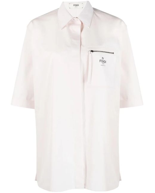 Fendi White Logo-Print Cotton Shirt