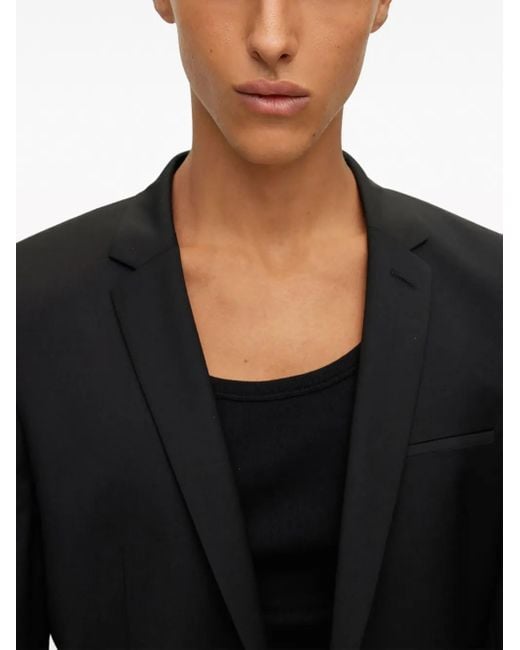 HUGO Black Logo-Patch Notched-Lapels Blazer for men