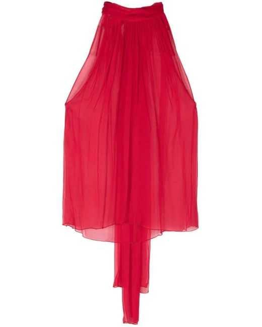 Atu Body Couture Red Semi-sheer Silk Blouse