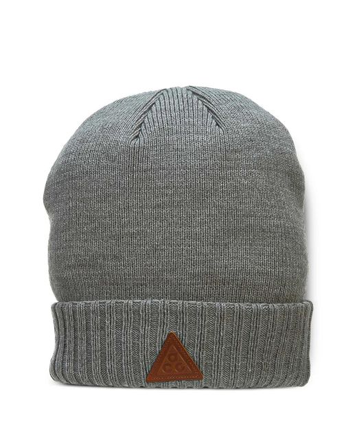Nike Gray Acg Logo-Patch Cuffed Beanie Hat for men