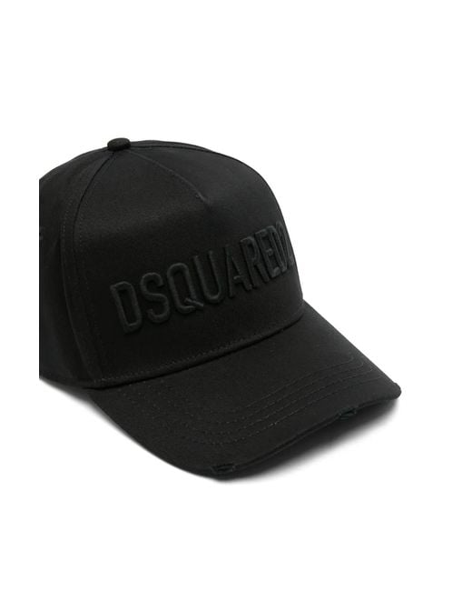 DSquared² Black Logo-Embroidered Distressed Baseball Cap for men