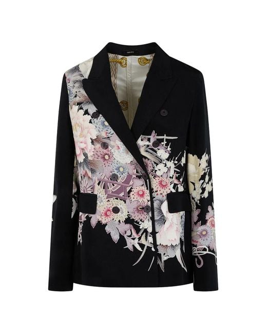 Ibrigu Black Floral-Print Double-Breasted Blazer