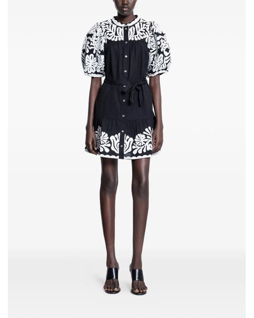 Sea Black Floral Embroidery Mini Dress