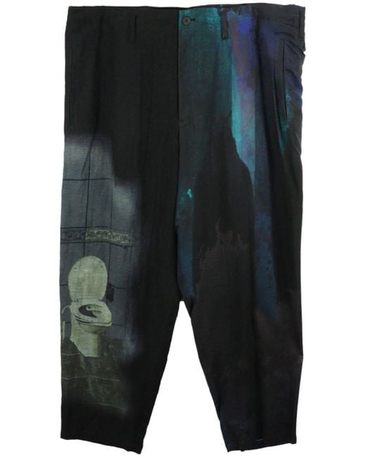 Pantalones estampados de tiro caído Yohji Yamamoto de hombre de color Black