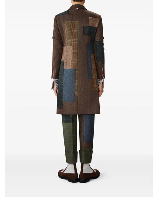 Thom Browne Brown Hunting Tweed Patchwork Coat for men