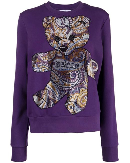 Philipp Plein Purple Rhinestoned Teddy Bear-Print Sweatshirt